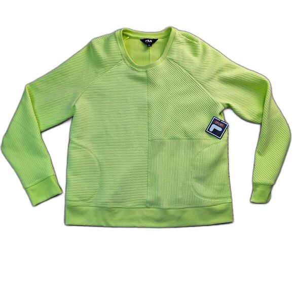Fila Sport Ribbed Crewneck Sweatshirt Neon Green Women's Size XL NWT - Picture 1 of 11